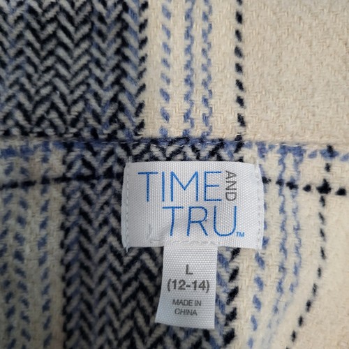 Camisa Top de franela a cuadros Time and Tru para mujer manga larga con botones talla L azul - Imagen 17 de 17