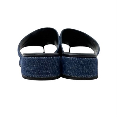 CHANEL Vintage CC Stitch Logo Thong Denim Sandals #37 Blue Black