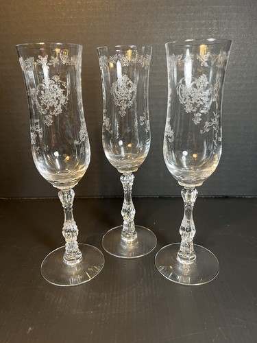 Fostoria Navarre Champagne Flute 8" Set of 3 Original Antique Elegant Glass VTG