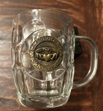 Vintage Irish Claddagh Ring ?Slainte? Medal Glass Dimpled Beer Mug Luminar USA