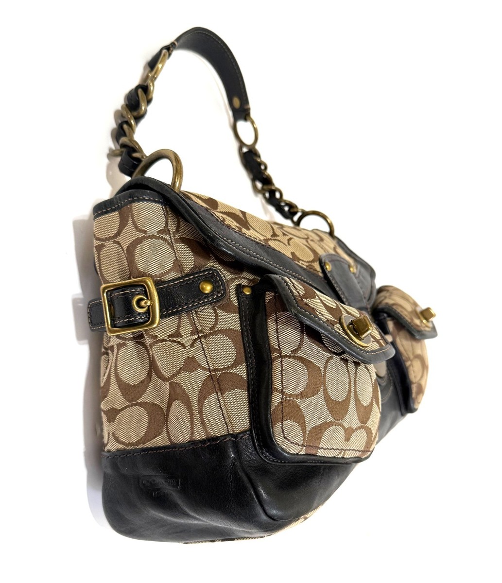 RARE Coach Vtg Legacy Leigh Y2K Signature Khaki Black Hobo Bag