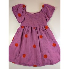 Cat Jack Girls Size 5 Purple Floral Embroidered Smocked Puff Sleeve Dress
