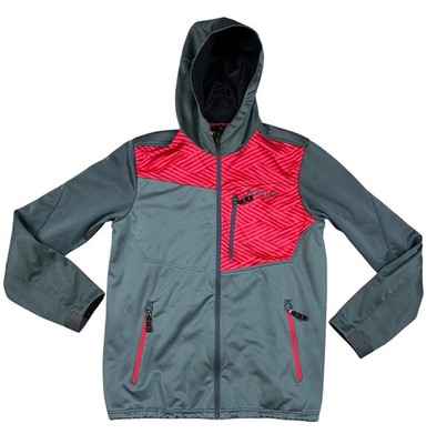 Klim Hooded Soft Shell Jacket Mens Large Gray Red Full Zip Fleece Lined