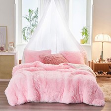 3-Piece Plush Shaggy Comforter Set King Size Luxury Faux Fur Sherpa Reversible