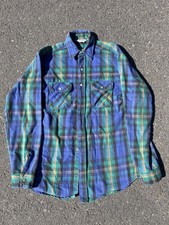 Vintage 70s USA-made FIVE BROTHER Heavy Flannel Shirt, Blue, Size L