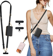 Phone Lanyard Strap with Leather Wallet Pouch, Crossbody Phone Lanyard Adjustabl