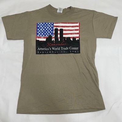 Remember 9-11 T-shirt Americas World Trade Center Sept 11 2001 Brown Size S