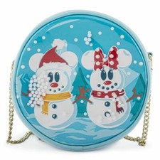 BOLSO BANDOLERA LOUNGEFLY DISNEY SNOWMAN MICKEY MINNIE SNOW GLOBE - WDTB2339 - NUEVO