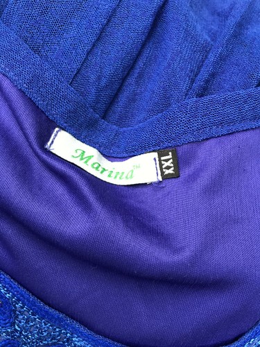 Marina XXL 16 18 Mesh Baby Doll Top Plus Size Royal Blue Embroidered Embellished - Foto 8 di 8