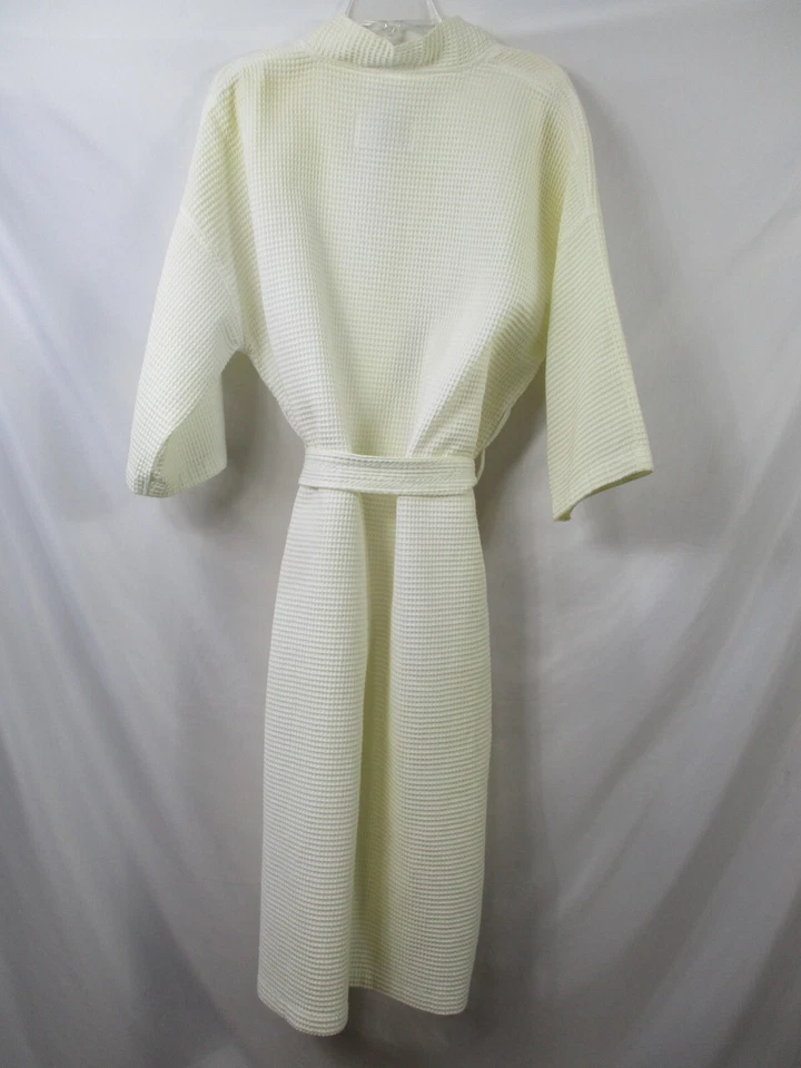 Bata de casino Grand Biloxi para mujer marfil gofre manga larga cinturón envoltura corbata algodón Foto 4 de 4