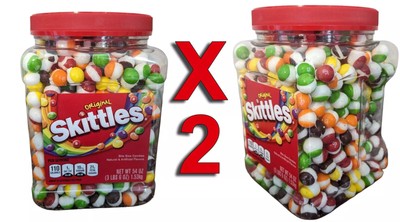 2 of FINEST Large SKITTLES Freeze Dried 54 oz Original Candy Jar Candies w BONUS