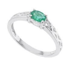 Emerald Stacking Band 4x6 mm Oval 0.6 Ct Emerald Silver Band May Birthstone Ring