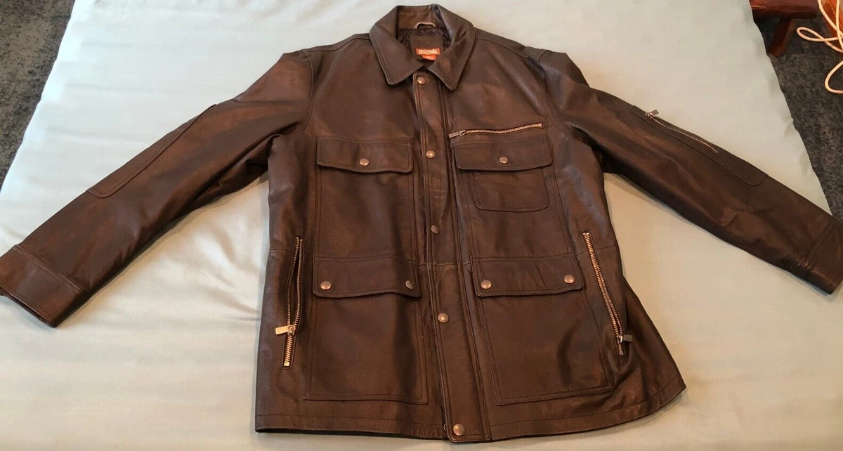 MICHAEL KORS MENS BLACK ZIP FRONT LEATHER JACKET QUILTED LINING SIZE XL
