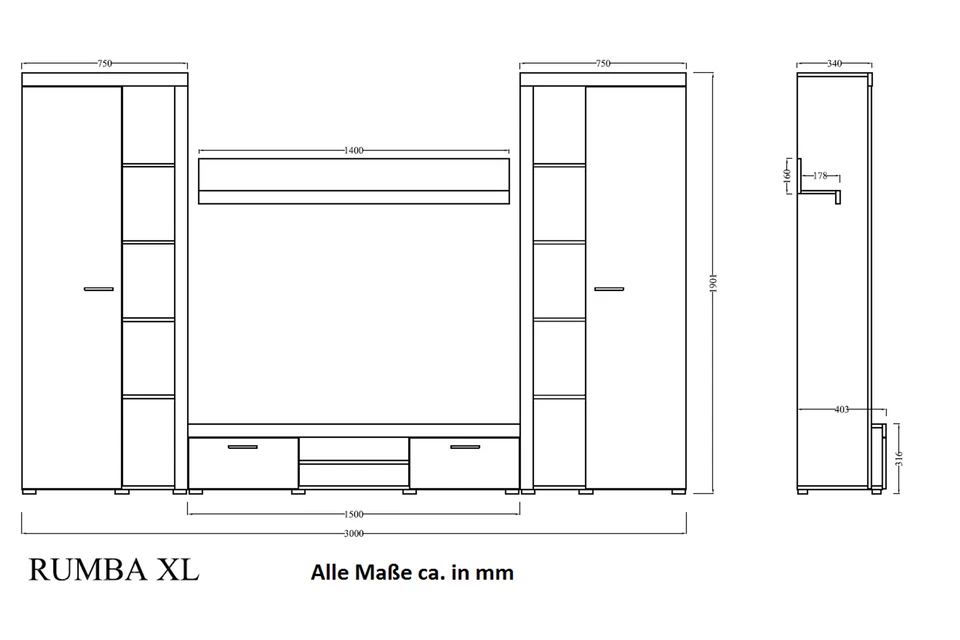 TOP Wohnwand Rumba XL Anbauwand Wohnkombi Wohnzimmer Sonoma Eiche matt - Bild 2 von 4