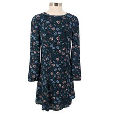 The Limited Fit & Flare Dress Green Floral Long Sleeve Lined Zip Back Womens 2