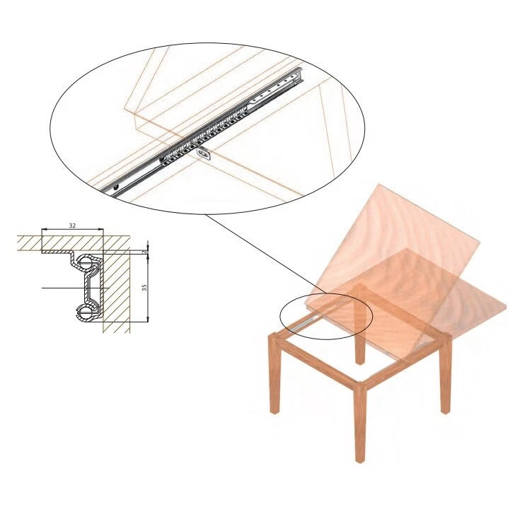 Guide Allungabili in Acciaio per Tavoli con Apertura a Libro Unilaterale - Immagine 2 di 3