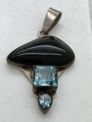 Charles Albert Fine Sterling Silver Blue Topsz 3 Stone Pendant 2.75  18g