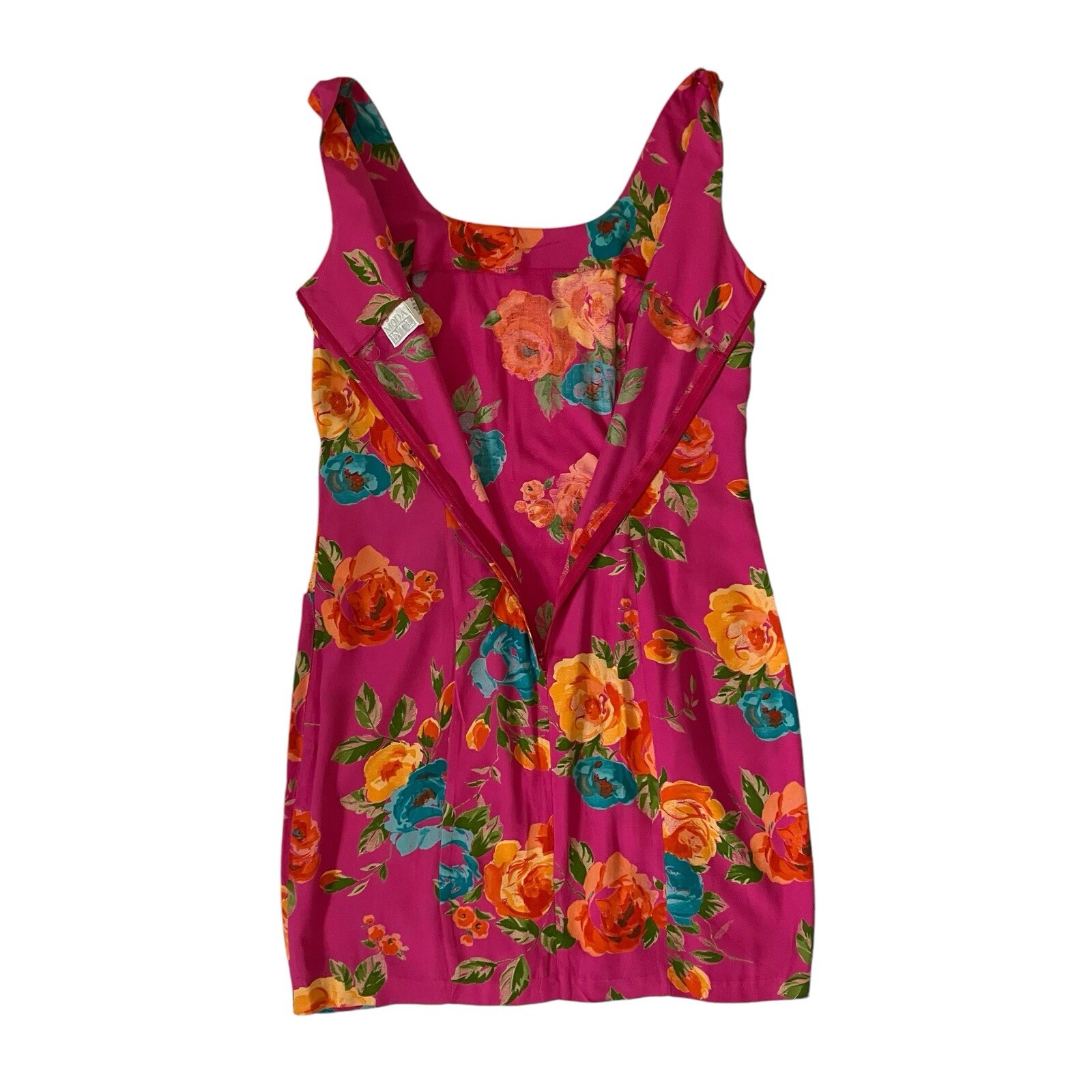 MODA INT'L Mini Dress Womens 10 (Large) Pink Tropical Floral Pockets Zip Back