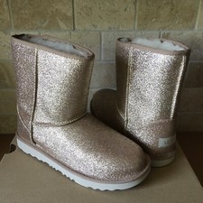 UGG Classic Short II Glitter Sparkle Gold Boots Youth Kids Girls 4 Womens US 6