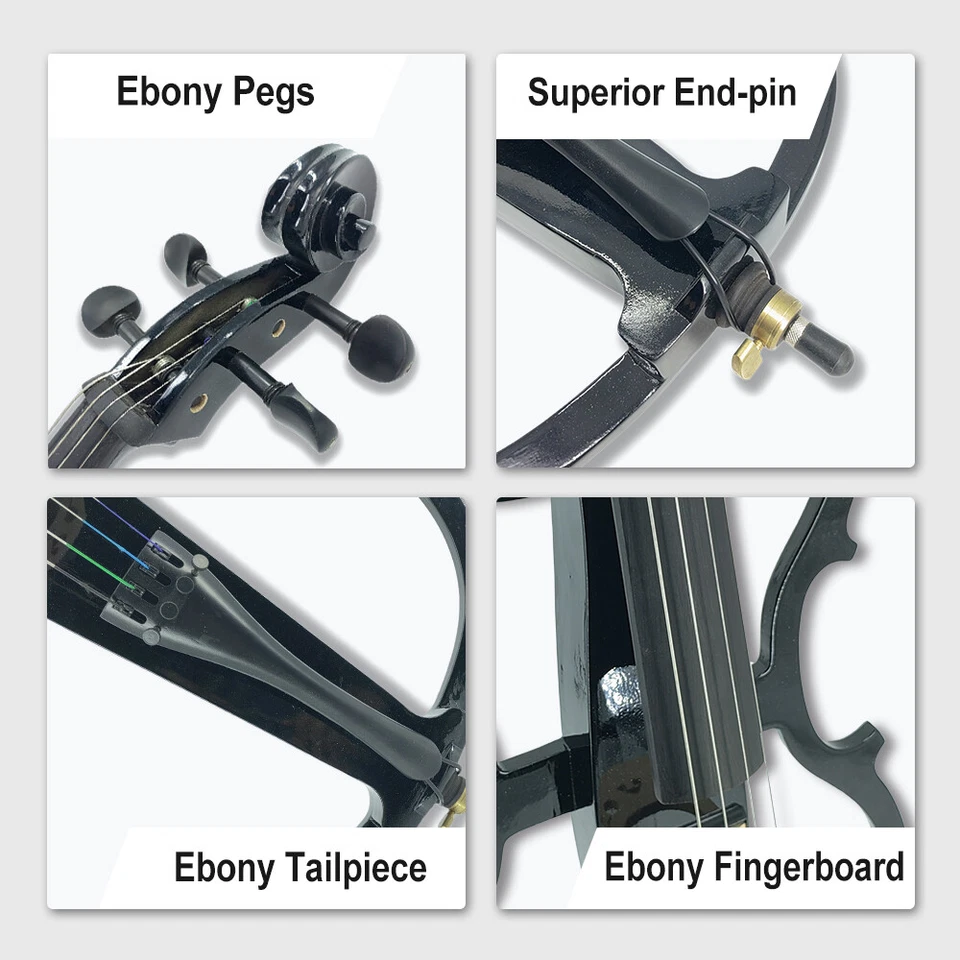 Violoncelo elétrico 4/4 com peças de ébano para estudantes adultos iniciantes bom tom - Imagem 2 de 4