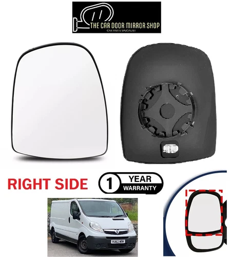 Fit Vauxhall Vivaro 2001-2014 Right Side Wing Door Mirror Glass With Heated Base