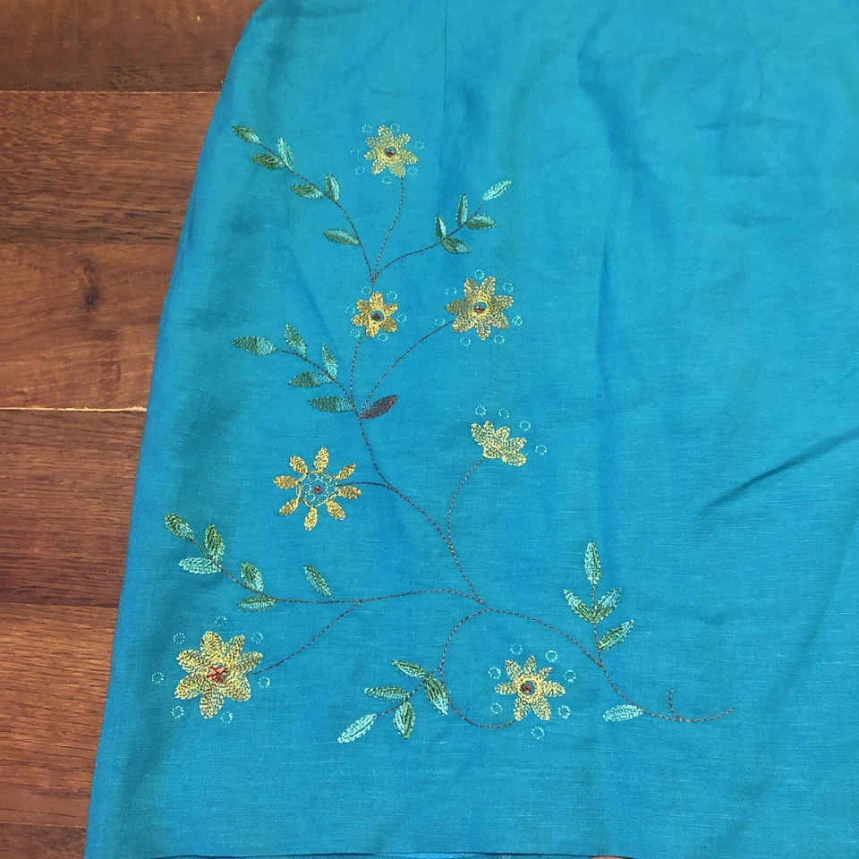 Vestido Donna Morgan Vintage Talla 4P Bordado Floral Mezcla Lino Cremallera Foto 2 de 4