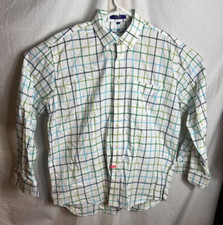 Alan Flusser Button Down Collar Shirt Mens Large Colorful Check Plaid L/S Pocket
