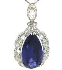 Video 29.51CT 18K Solid Gold Natural Tanzanite Diamond Halo AAAA Grade Necklace 