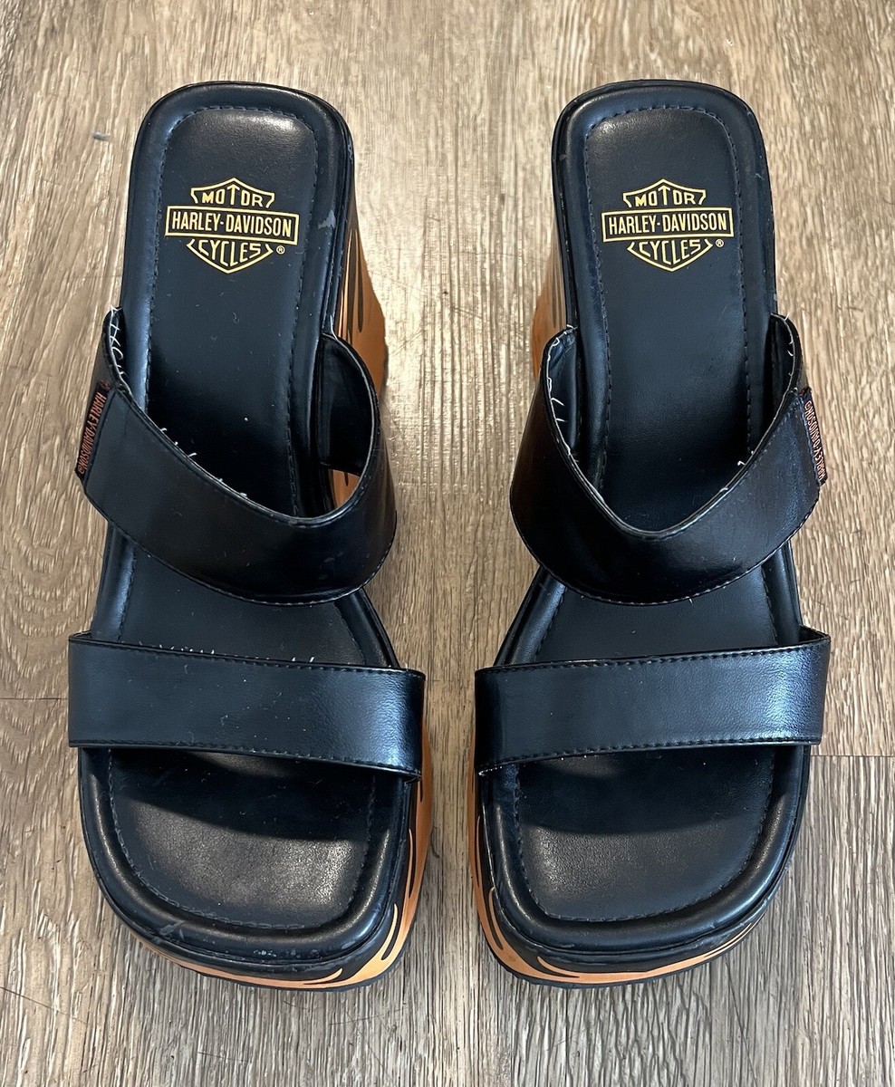 Vintage Y2K Women's Harley Davidson Black Flames Wedge Vintage Y2K Women's Harley Davidson Black Flames Wedge