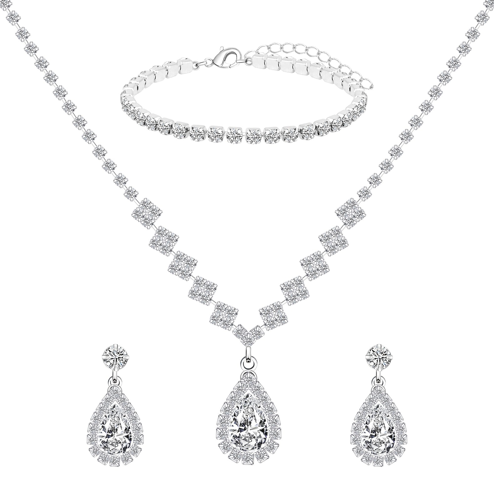 Elegant Hypoallergenic Silver Bridal Jewelry Set with CZ Tennis Bracelet