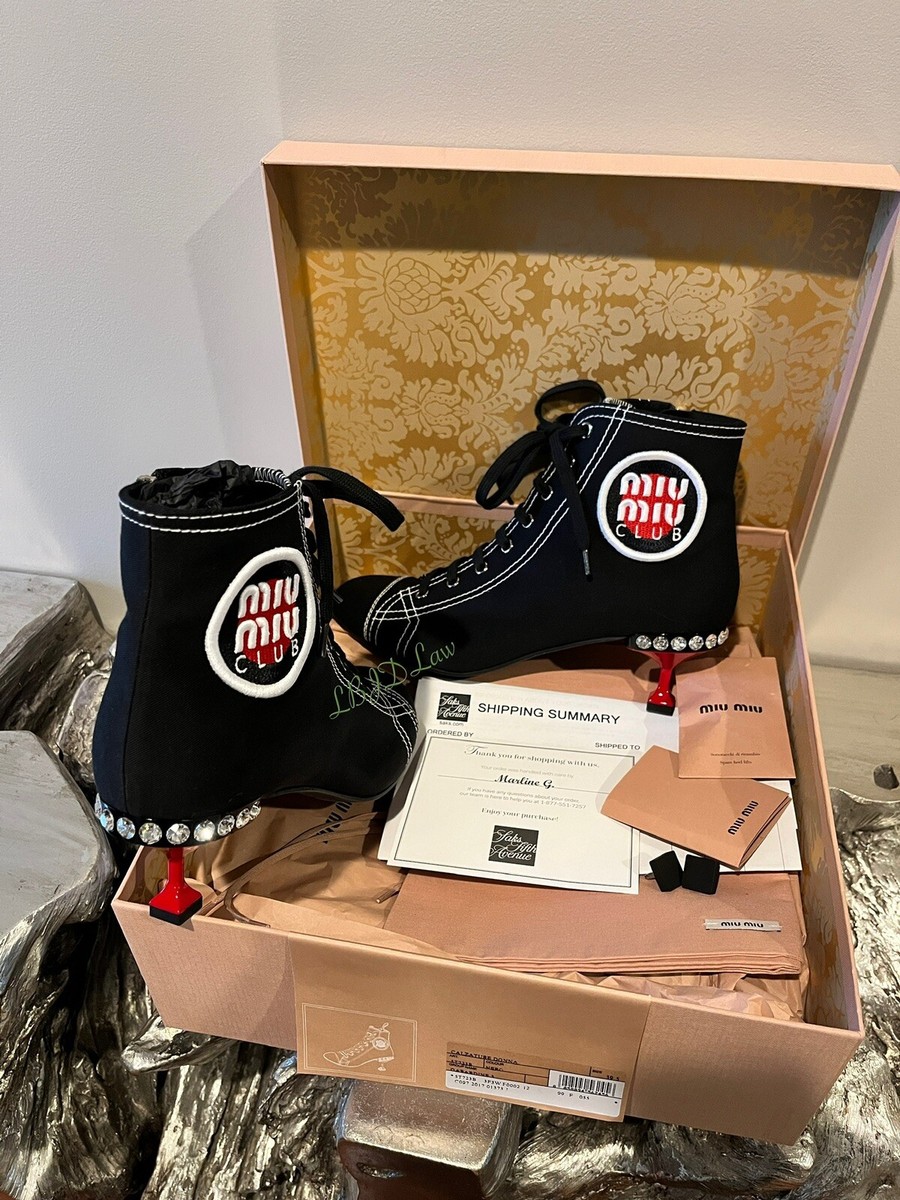 Miu Miu Club Prada Race Patch Sneaker Boot Black Gabardine Red