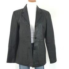 Marc Mattis Womens Sz M Black Leather Blazer Jacket Fitted Coat Great Look Sz M