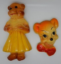 Two Cute Vintage Plaster Bear Plaques for Nursery / Babys Room / Bath