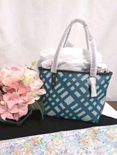 Coach Wild Plaid Blue Leather Mini City Zip Tote Handbag 22246