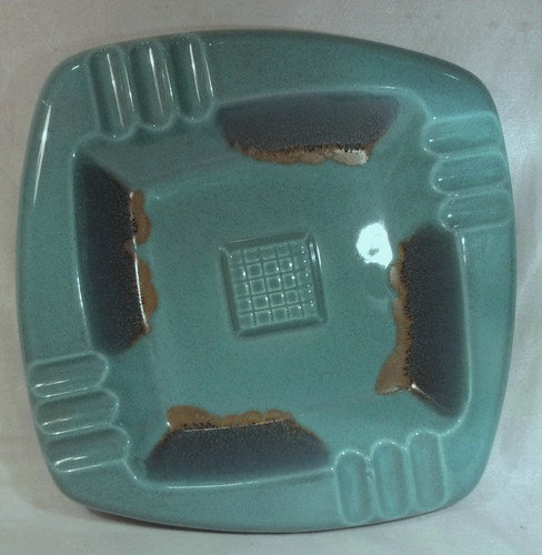 X-Large Vintage ASHTRAY # 3321 TURQUOISE & GOLD 12"sq.MCM - MAD MEN - Picture 1 of 9