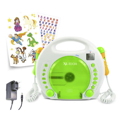 X4-TECH CD Player und Karaoke für Kinder mit 2 Mikrofonen inkl. Sticker-Set