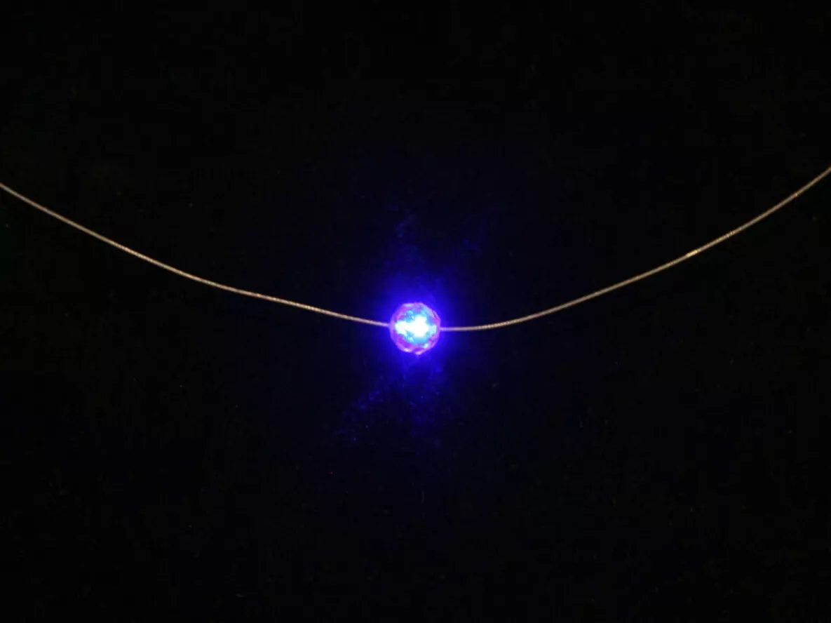 Light Up LED Crystal Pendant Necklace Blue Sphere by MysticJewelry NEW