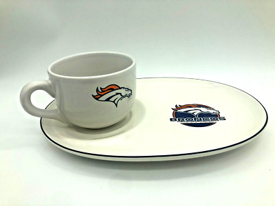 Denver Broncos Logo NFL Ceramic Plate and Coffee Mug/Soup Bowl Set Football