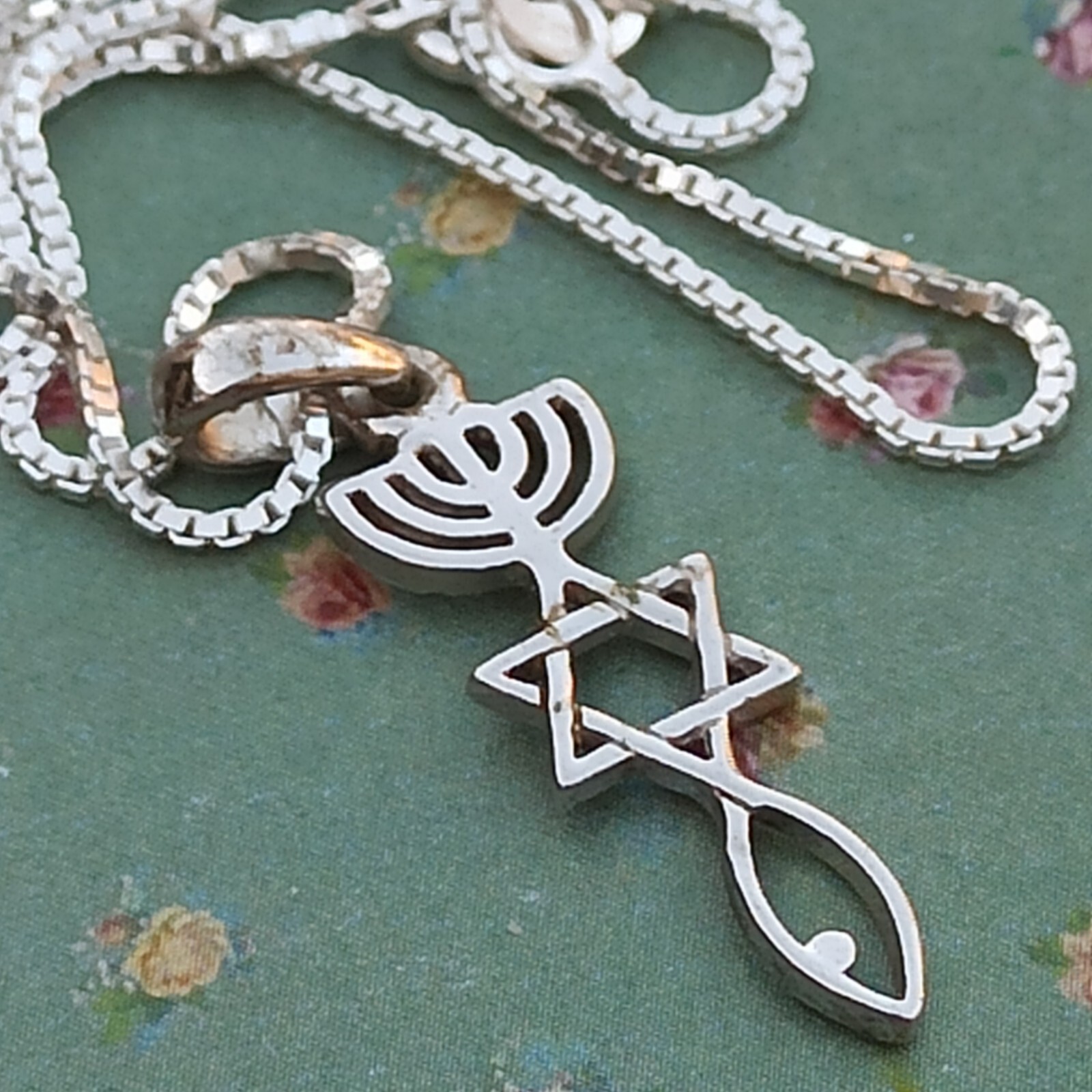 Messianic Necklace Menorah Star David Ichthus Men Women Sterling Silver