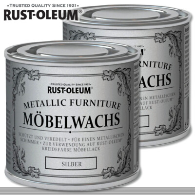 Rust-Oleum 2 x 125 ml Möbelwachs Metallic Silber Shabby Chic Rustoleum Chalky