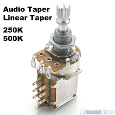 PUSH-PULL Audio or Linear Taper 250K / 500K DPDT Coarse Spline Pot Potentiometer