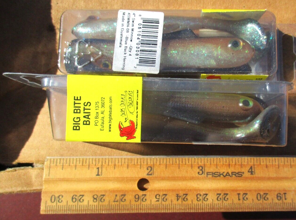 2pks HERRING 4"  PADDLE TAIL SWIM MINNOWS Bass Big Bite Baits Saltwater Lures - Image 10
