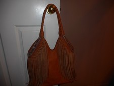 Brown Leather Purse Beautiful Fringes And Rhinestones