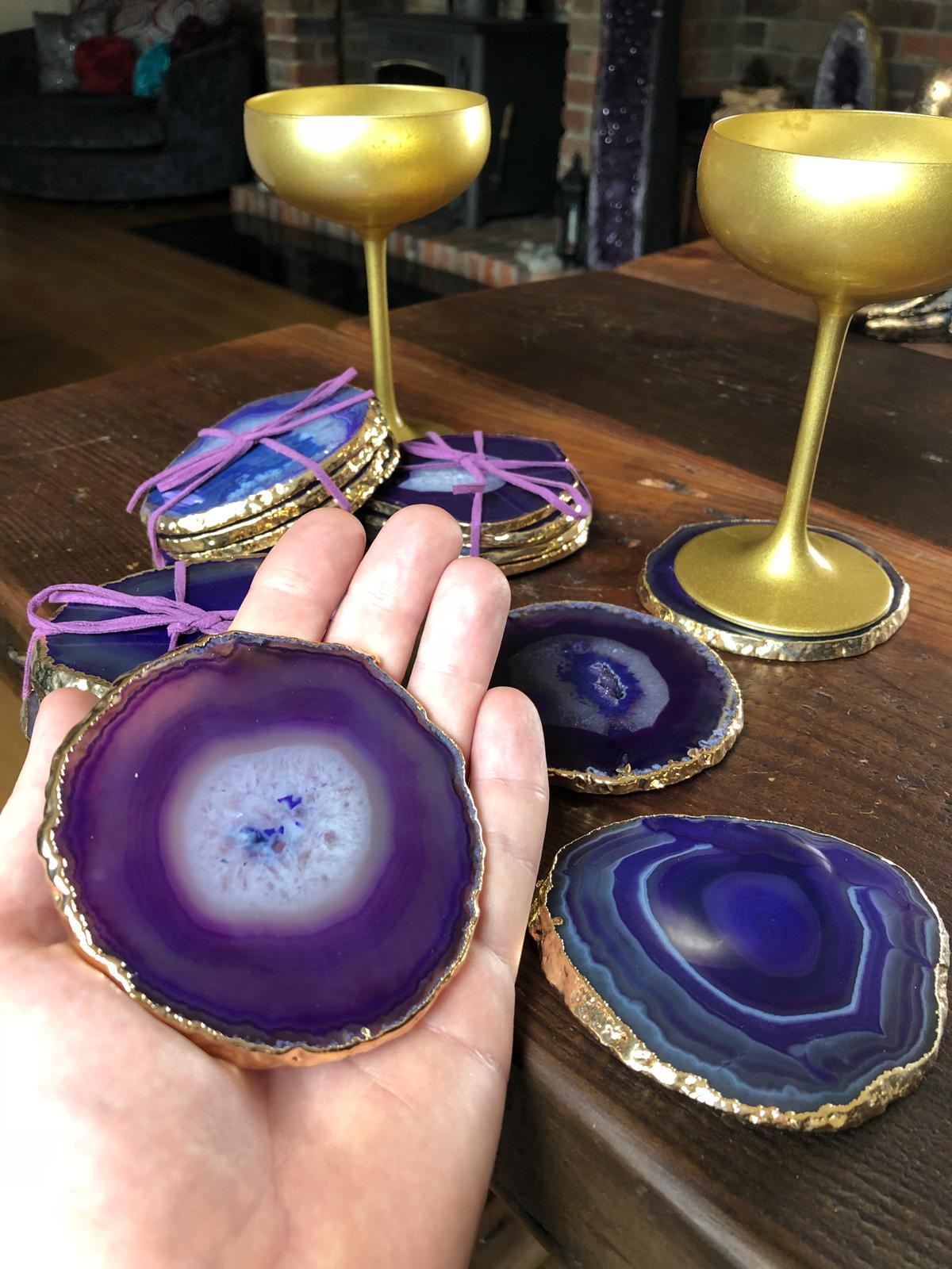 Purple Agate 24ct Gold Edge, Gilded, Quartz Premium Coasters (set of 4)