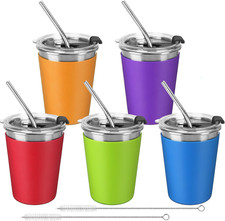 Stainless Steel Kids Cups with Spill Proof Lids, Straws  Sleeves 12 Oz/ 5 Pack