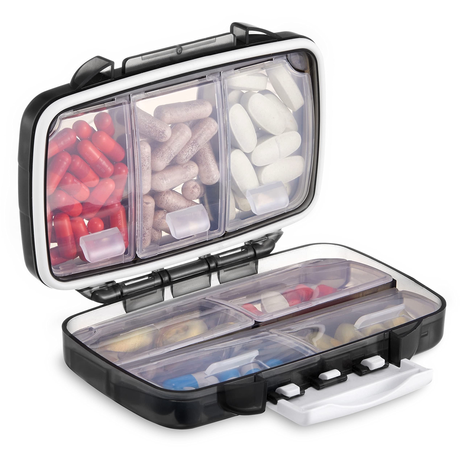 Portable Pill Organizer Weekly, Small Travel Pill Case with 7 Compartment, Mo...
