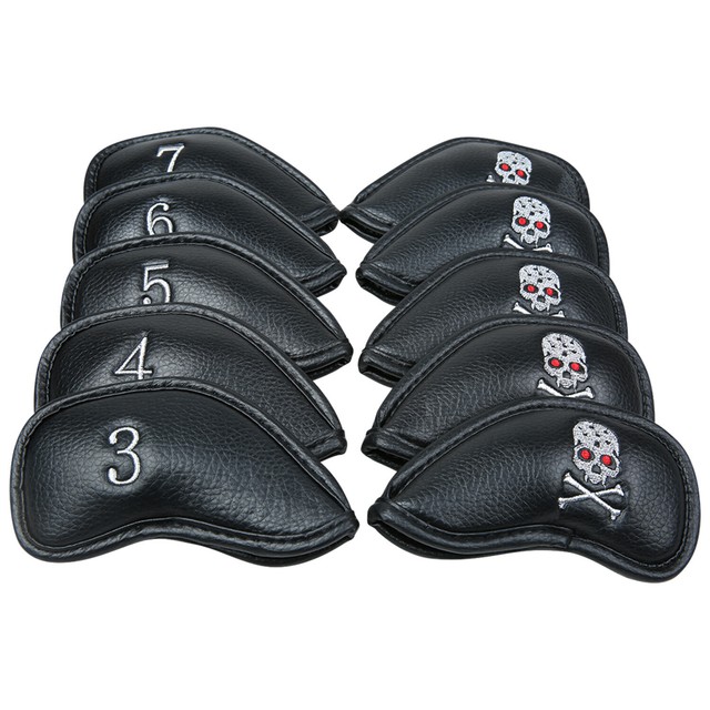 10pcs Skull Pu Leather Golf Club Iron Head Covers For Taylormade