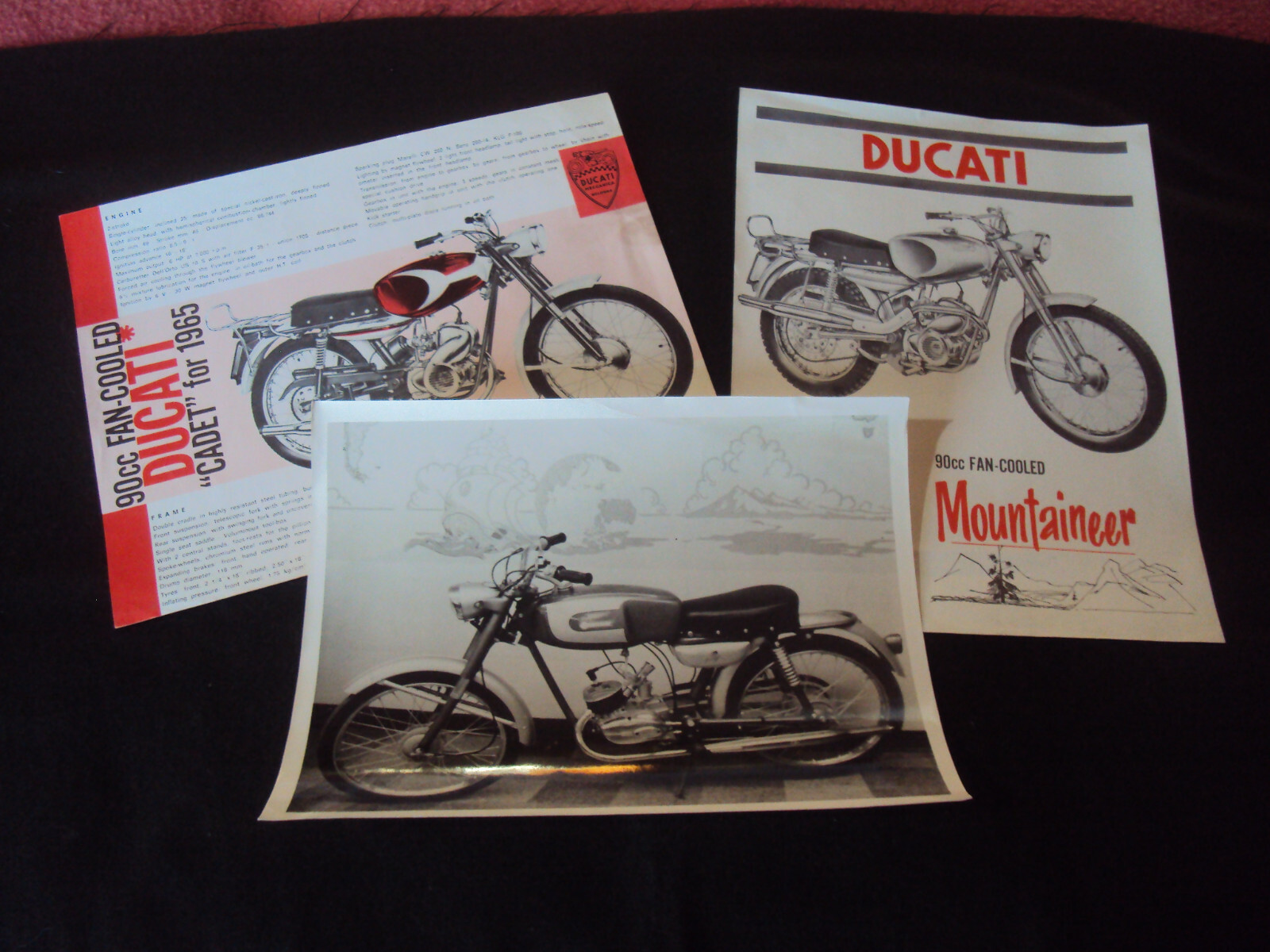 Scarce Vintage 1965 Ducati Motorcycle 2 fact sheets & 8 x 10 photo