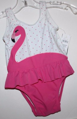 baby Gap NWT Girl's 12 18 Mo Pink Flamingo Ruffle Hip Swimsuit UPF 40+  - Main Image