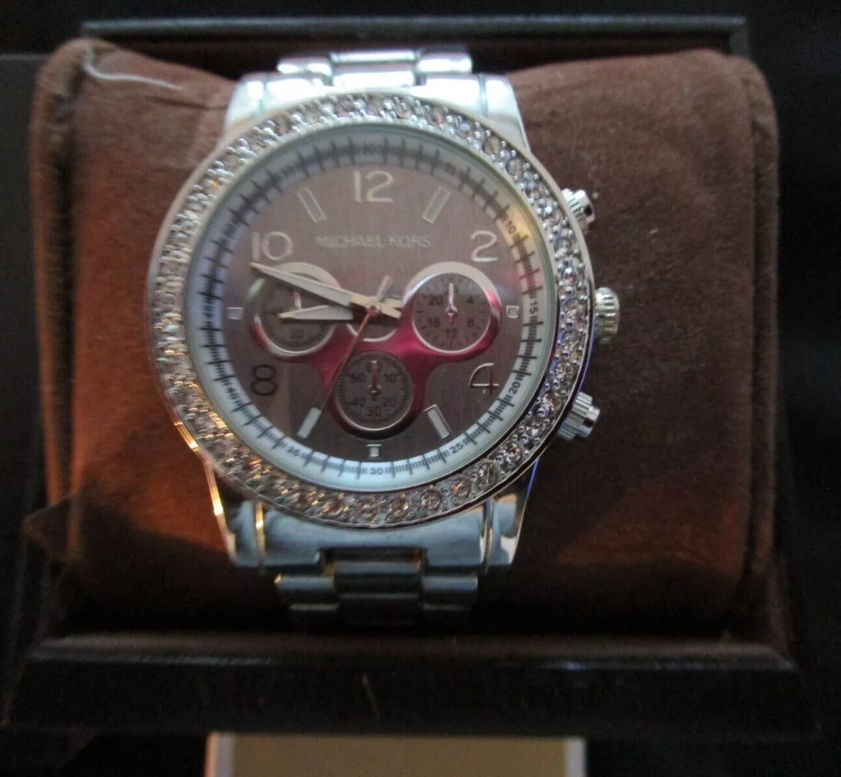 Michael Kors women watch stainless steel silver glass gem large face MK P115G